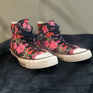 Converse Floral High-Top Sneakers - Black and Pink